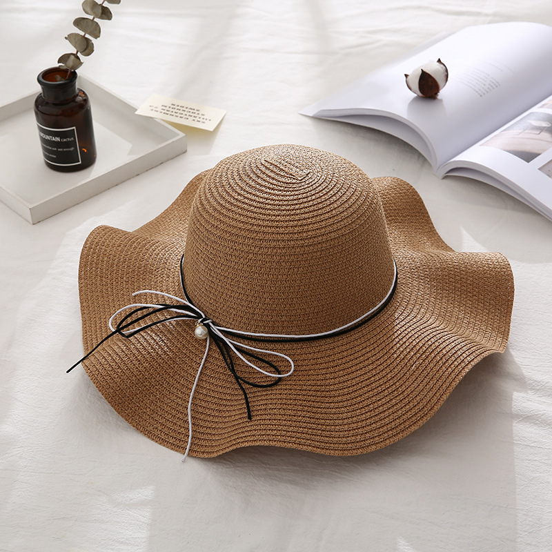 Spring and Summer Bowtie Pearl Big Wavy Beach Sun Hat